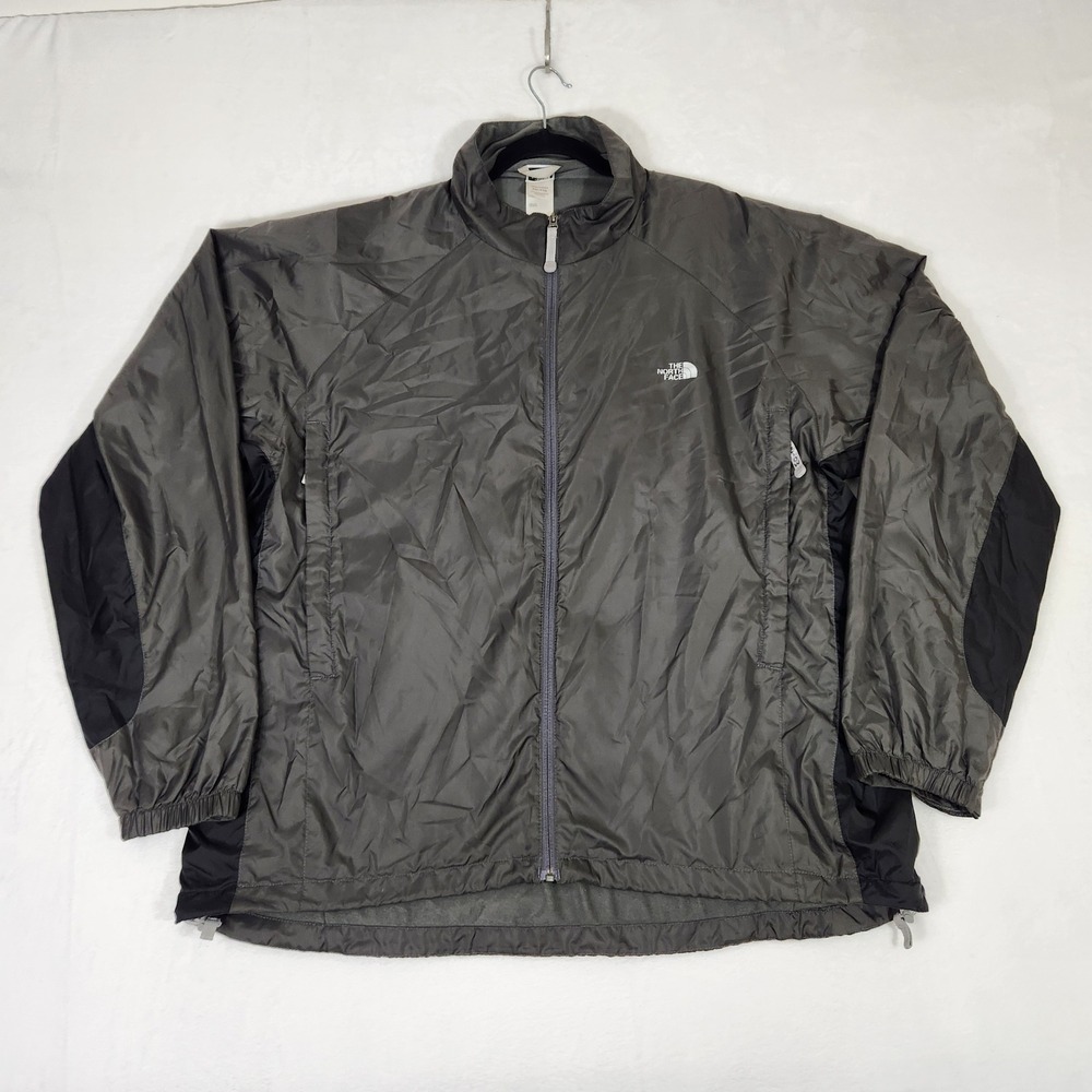 The North Face Mens XXL Grey Black Full Zip Stowable Ripstop Windbreaker Jacket